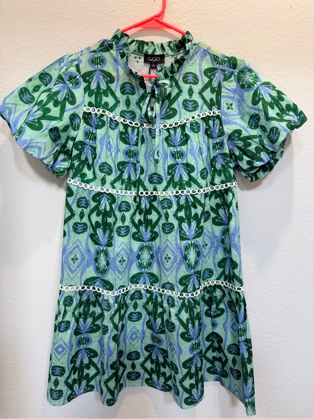 Gigio Green & Blue Floral-Print Short Sleeve Dress NWT